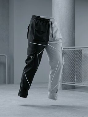 Fitness Wolf Two-Tone Black & White Cargo Joggers With Geometric Print Size M